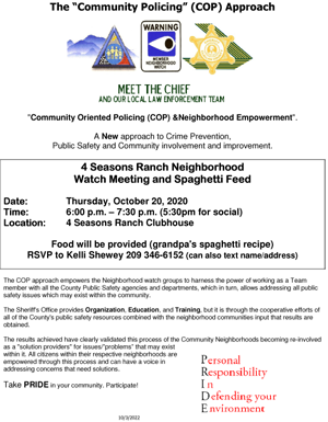 Neighborhood Watch Meeting October 20th